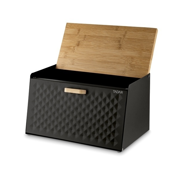 Chlebak stalowy Tadar Geometric Wood 35,5 x 21,5 x 20 cm czarny
