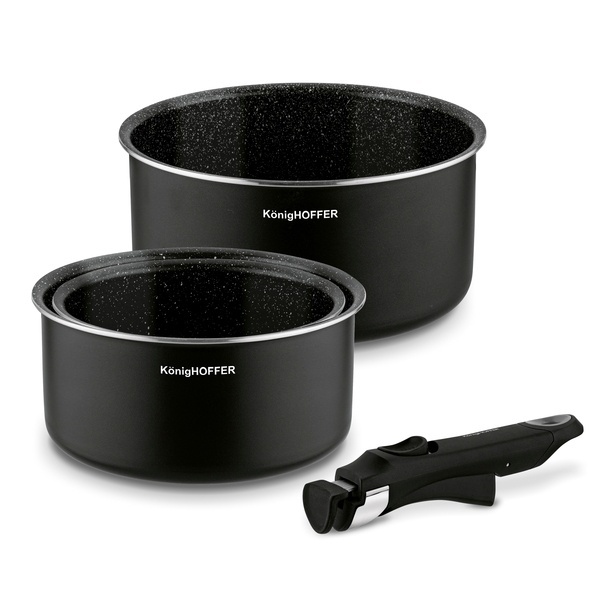 Zestaw garnk&oacute;w z odpinaną rączką Konighoffer Spinel Black 4 elementy bez indukcji