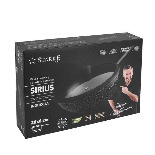 Patelnia WOK z pokrywką non-stick na indukcję Starke Pro Sirius 28 cm