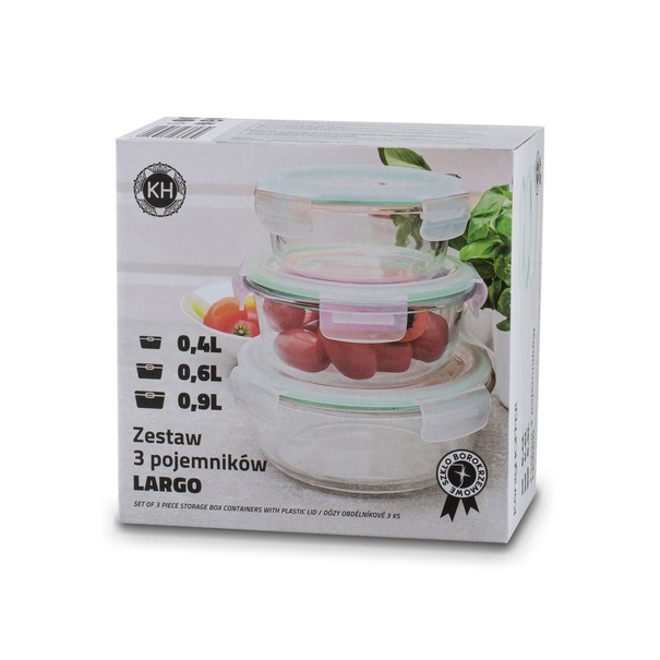 Szklane pojemniki na żywność Konighoffer Largo 400 ml 600 ml 900 ml okrągłe