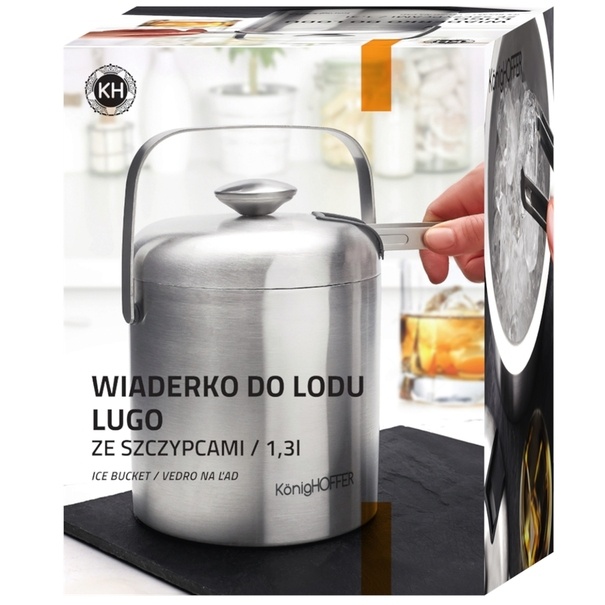 Wiaderko do lodu ze szczypcami KonigHOFFER Lugo 1,3 l srebrne satyna