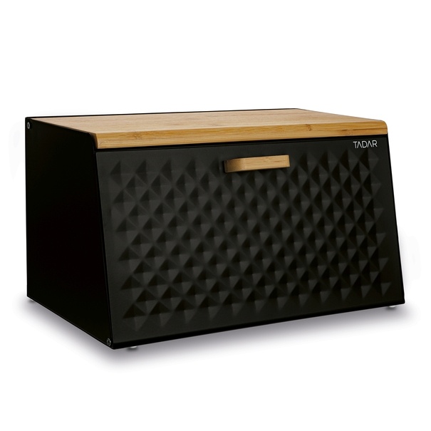 Chlebak stalowy Tadar Geometric Wood 35,5 x 21,5 x 20 cm czarny