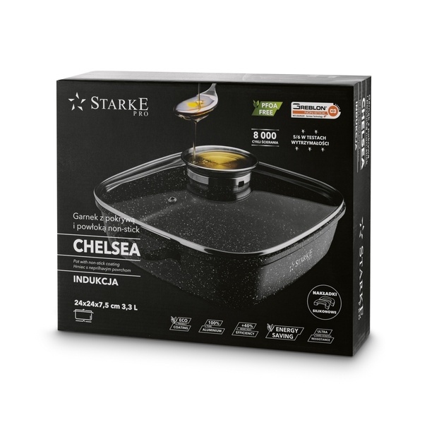 Garnek kwadratowy Starke Pro Chelsea non-stick 24 cm indukcja