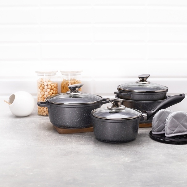 Zestaw garnk&oacute;w Konighoffer Pollo Grey 8 element&oacute;w 2 nakładki i 2 podkładki