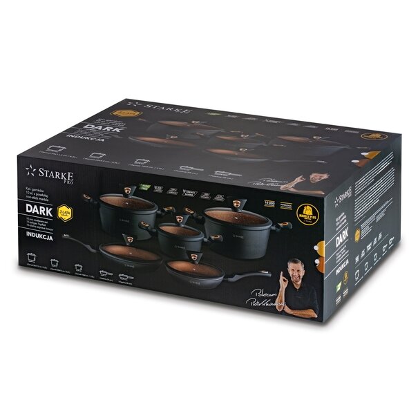 Zestaw garnk&oacute;w na indukcję z powłoką marmurową Starke Pro Dark Copper 10 element&oacute;w