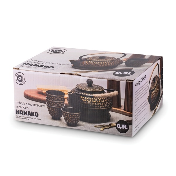 Imbryk do herbaty z zaparzaczem żeliwny Konighoffer Hanako Gold 0,8 l podstawka i 4 czarki