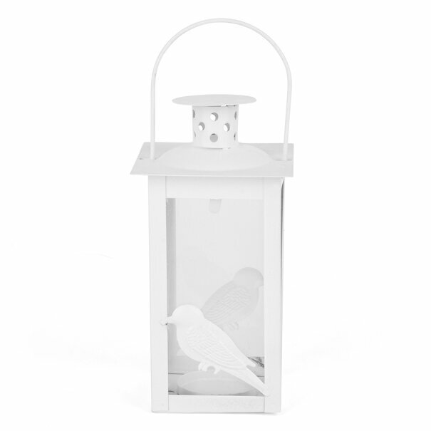 Lampion metalowy Tadar Bird 7,5 x 7,5 x 18 cm biały