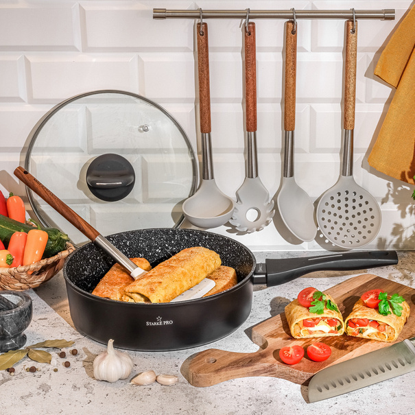 Patelnia indukcyjna głęboka non-stick z pokrywką Starke Pro Sesar 24 cm