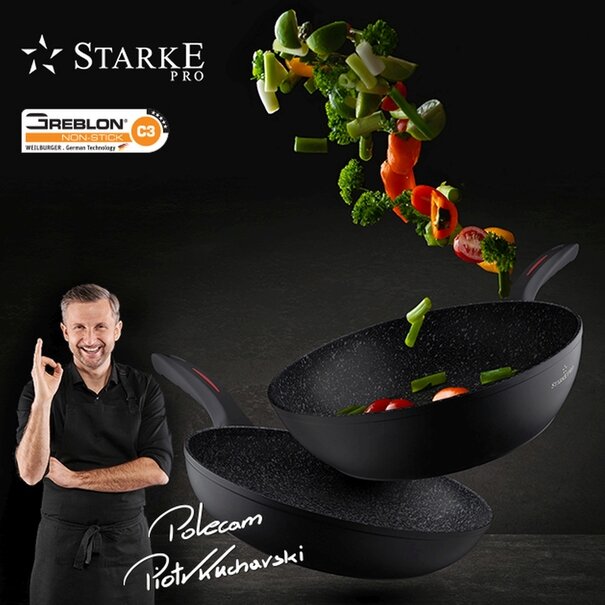 Zestaw 3 patelni granitowych Starke Pro Piccante 19,5 cm 23,5 cm i głęboka 27,5 cm