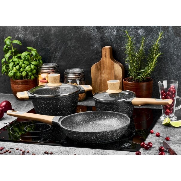 Zestaw garnk&oacute;w i patelni granitowych Starke Pro Ashen Granite 9 element&oacute;w i 5 miarek