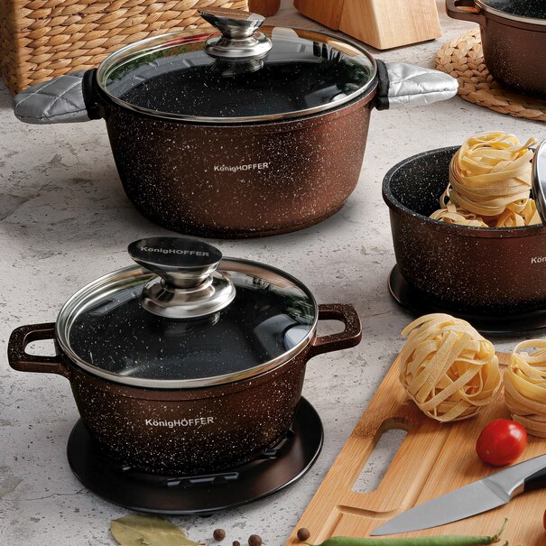 Zestaw garnk&oacute;w Konighoffer Pollo Brown 8 element&oacute;w 2 nakładki i 2 podkładki