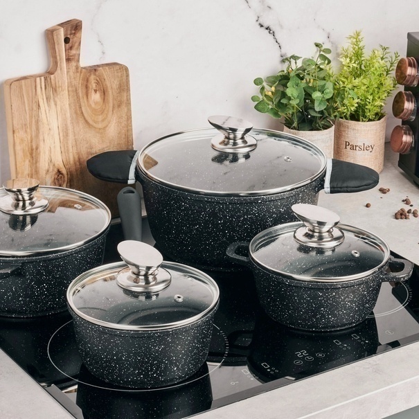 Zestaw garnk&oacute;w marmurowych Konighoffer Pollo 10 element&oacute;w i 2 nakładki