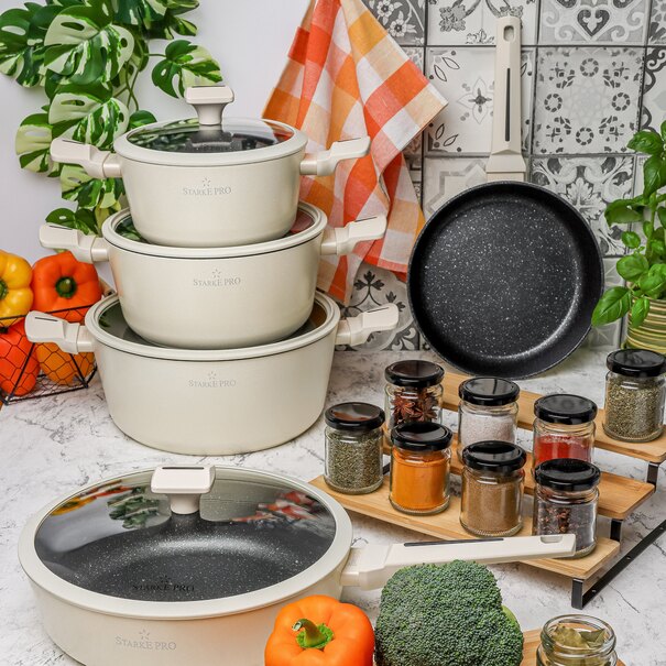 Zestaw garnk&oacute;w na indukcję non-stick Starke Pro Brule 9 element&oacute;w