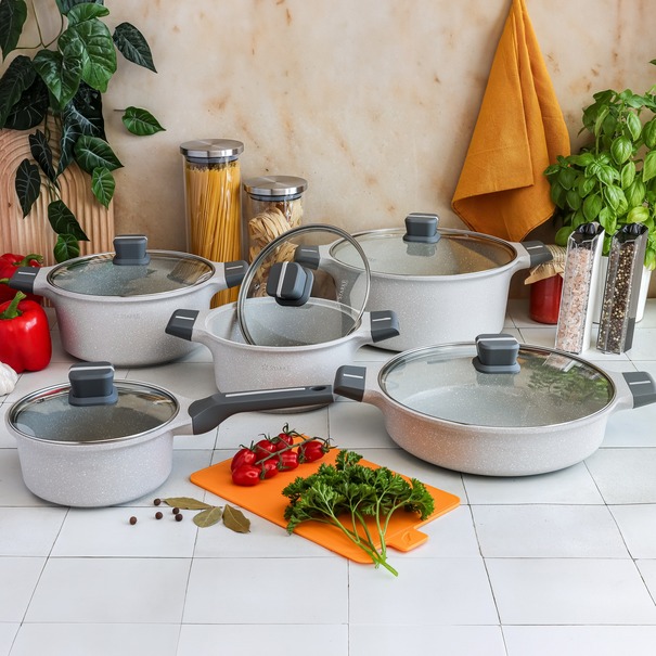 Zestaw garnk&oacute;w na indukcję Starke Pro Stoneware Marble 10 element&oacute;w