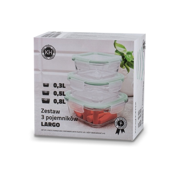Szklane pojemniki na żywność Konighoffer Largo 350 ml 500 ml 800 ml kwadratowe