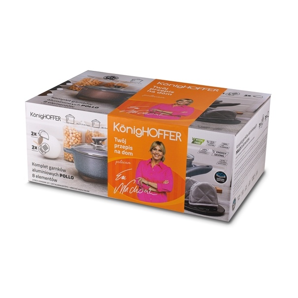 Zestaw garnk&oacute;w Konighoffer Pollo Grey 8 element&oacute;w 2 nakładki i 2 podkładki