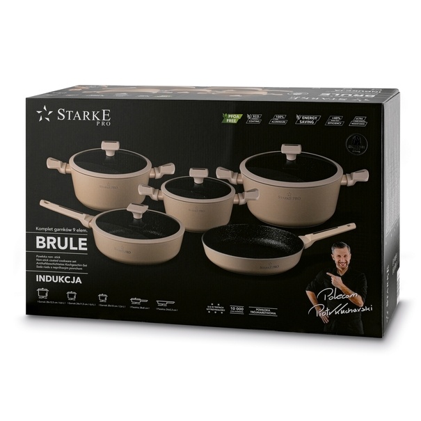 Zestaw garnk&oacute;w na indukcję non-stick Starke Pro Brule 9 element&oacute;w
