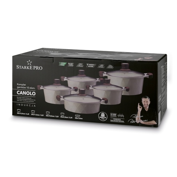 Zestaw garnk&oacute;w na indukcję non-stick Starke Pro Canolo 10 element&oacute;w