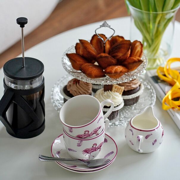Komplet dw&oacute;ch filiżanek porcelanowych ze spodkami Tadar Flamingo 250 ml
