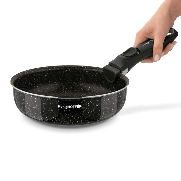 Komplet patelni głębokich z odpinaną rączką Konighoffer Spinel Black 20 / 24 / 28 cm indukcja