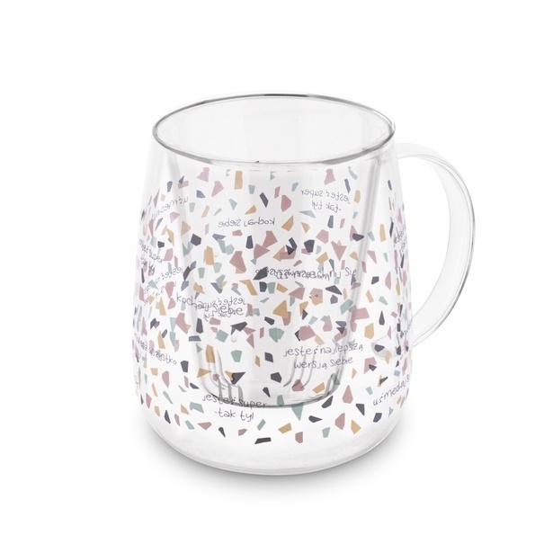 Kubek szklany z zaparzaczem i ceramiczną pokrywką Tadar Uśmiechnij się 500 ml