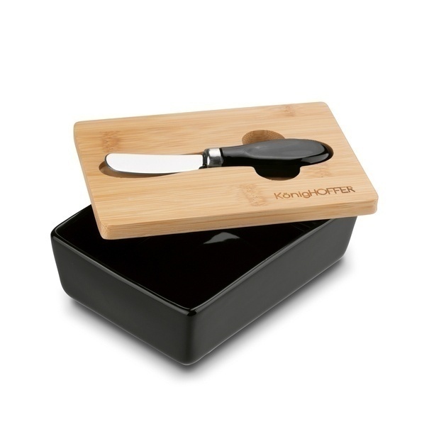Maselniczka porcelanowa NBC z pokrywką i nożykiem Konighoffer 15,8 x 11 x 6 cm czarna