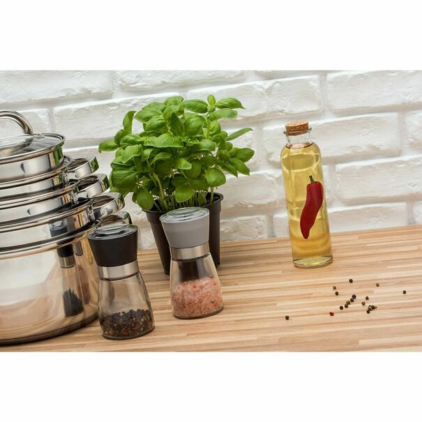 Szklany młynek ręczny do soli i pieprzu Tadar 170 ml szary