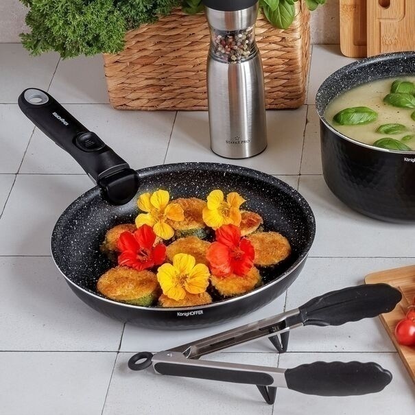 Zestaw 3 patelni z powłoką marmurową i odpinaną rączką Konighoffer Handy 20 cm 24 cm 28 cm