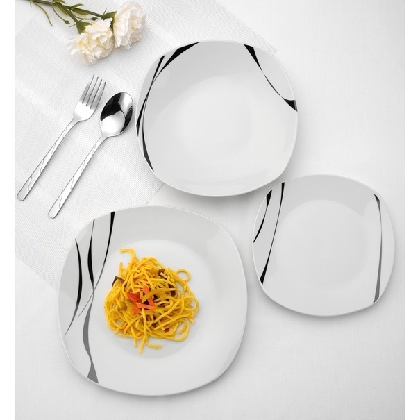 Zestaw kwadratowych talerzy porcelanowych Tadar Saxo 18 element&oacute;w