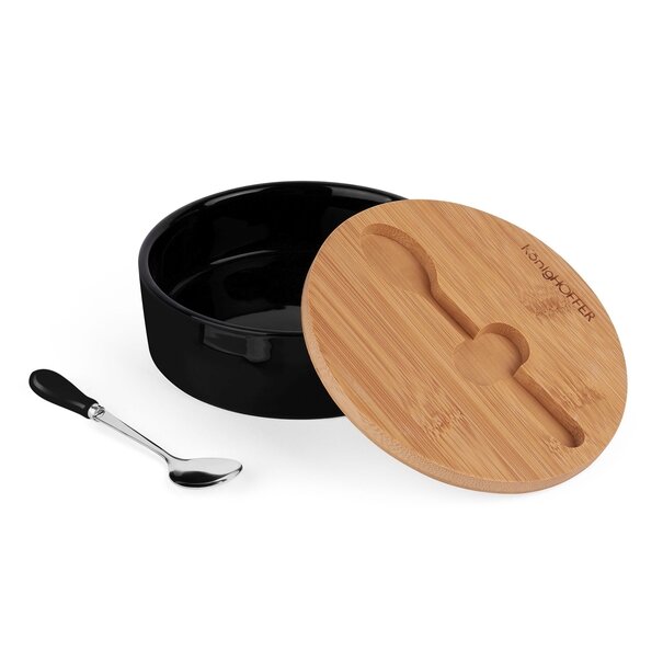 Cukiernica porcelanowa z pokrywką i łyżeczką Konighoffer 14,5 x 5 cm czarna