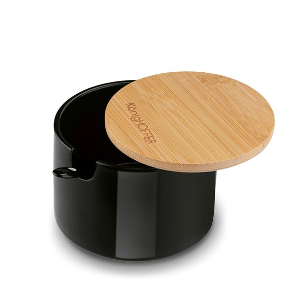 Cukiernica z łyżeczką i bambusową pokrywką porcelanowa NBC Konighoffer 350 ml czarna