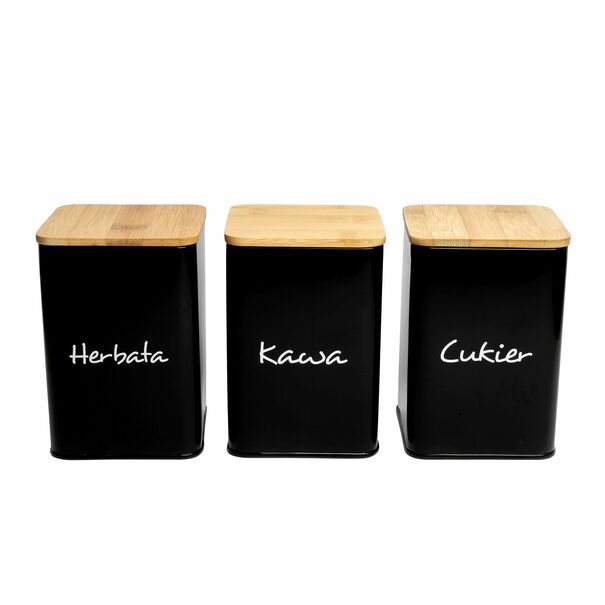 Komplet 3 pojemnik&oacute;w Tadar Maestra Kawa Herbata Cukier 9,5 x 13,5 cm czarne