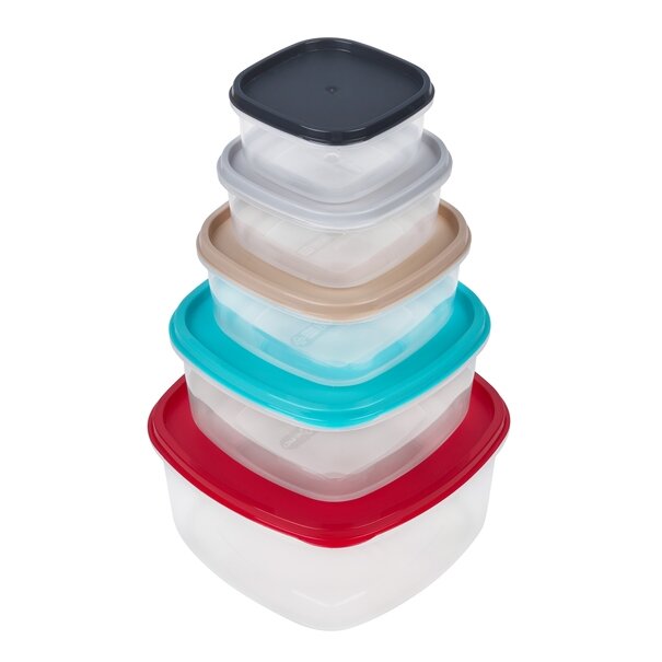 Komplet 5 pojemnik&oacute;w kwadratowych Plastic Forte mix kolor&oacute;w