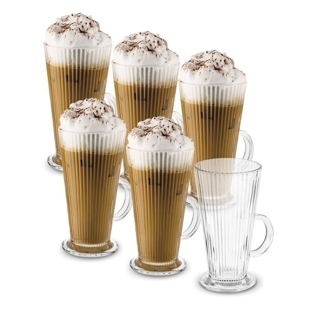 Komplet 6 szklanek do kawy Tadar Latte Anastazja 300 ml i 6 łyżeczek koktajlowych