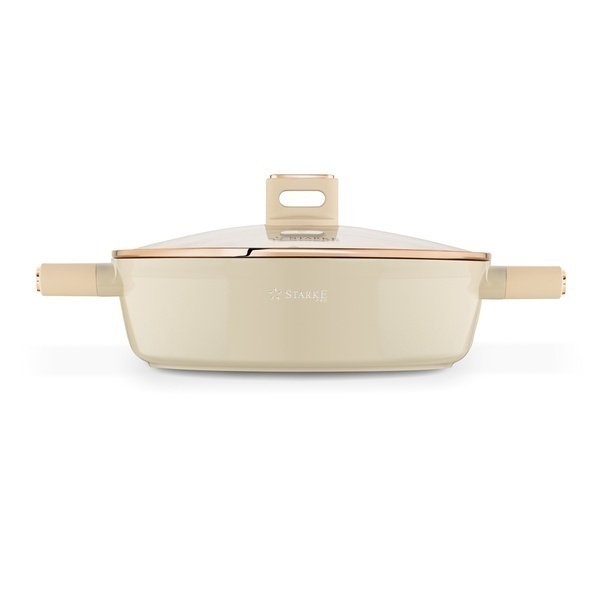 Patelnia kr&oacute;tkie uchwyty z pokrywką Starke Pro Starlet Beige 28x8 cm