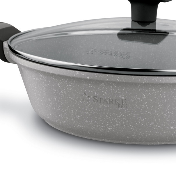 Patelnia na indukcję marmurowa z pokrywką kr&oacute;tkie uchwyty Starke Pro Musse Grey 28 cm