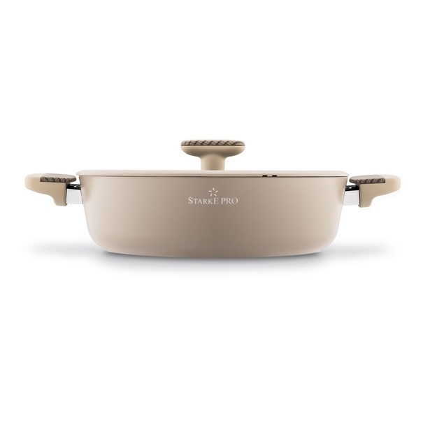 Patelnia na indukcję non stick kr&oacute;tkie uchwyty z pokrywką Starke Pro Light Coffee 28 cm