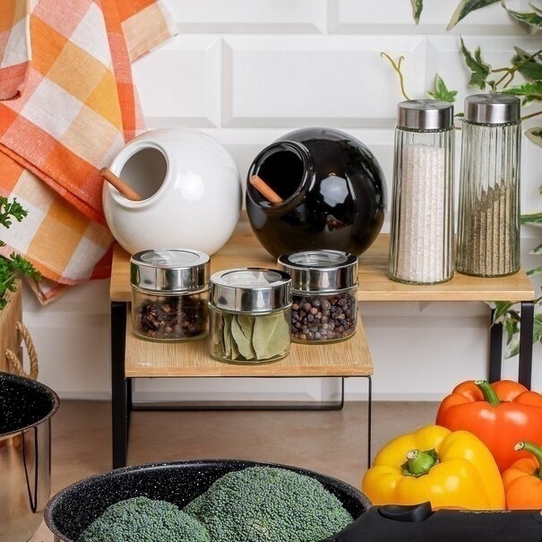 Pojemnik kuchenny z drewnianą łyżeczką Konighoffer Ceramic czarny