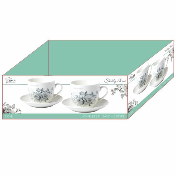 Komplet 2 filiżanek ze spodkami Tadar Shabby Rose 250 ml opak. prezentowe