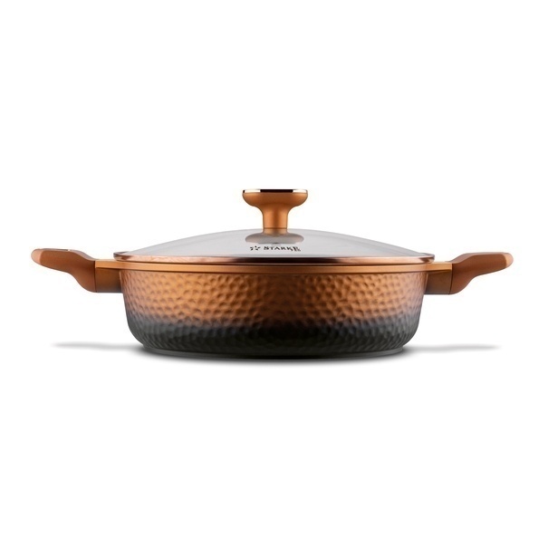 Patelnia głęboka na indukcję kr&oacute;tkie uchwyty Starke Pro Texture Copper 28 x 8 cm