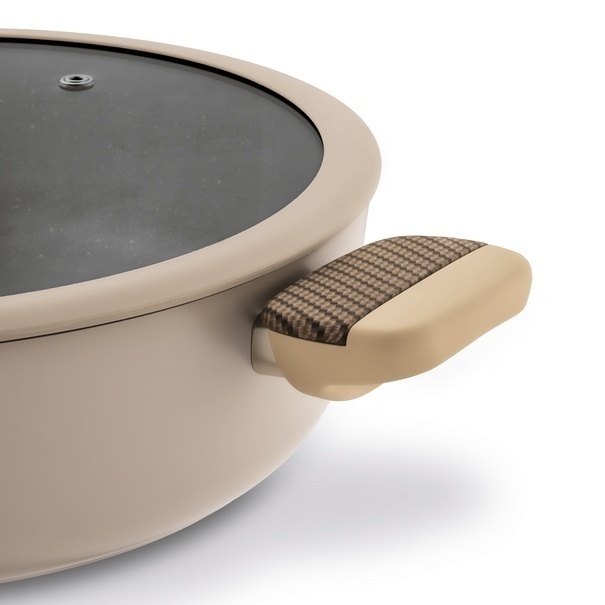 Patelnia na indukcję non stick kr&oacute;tkie uchwyty z pokrywką Starke Pro Light Coffee 28 cm