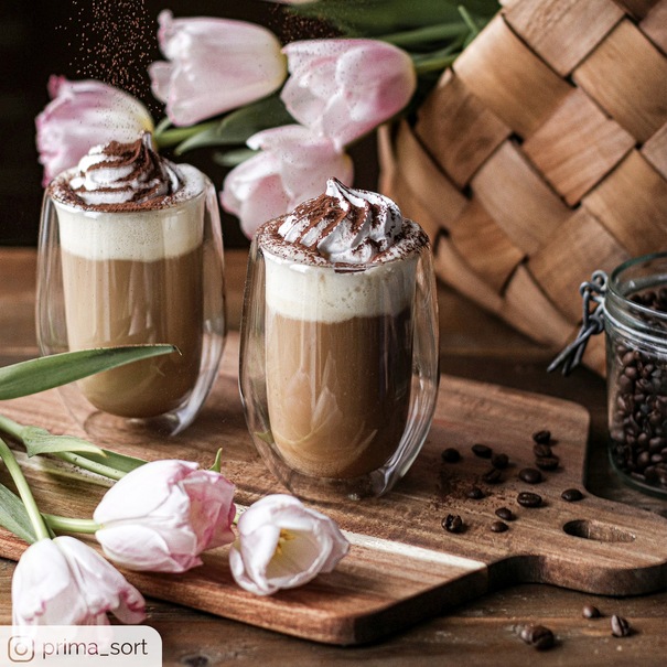 Szklanki termiczne do kawy Tadar Sublime 300 ml 6 szt. i 6 złotych łyżeczek koktajlowych