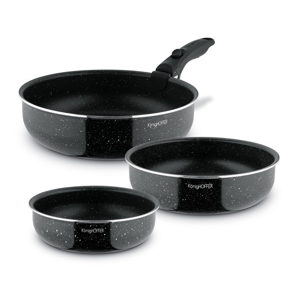 Komplet patelni głębokich z odpinaną rączką Konighoffer Spinel Black 20 / 24 / 28 cm indukcja