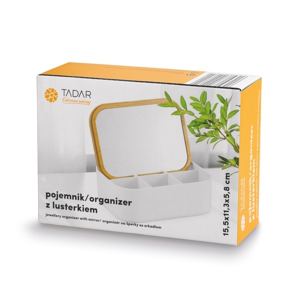 Organizer na biżuterię z lusterkiem i pokrywką bambusową Tadar 6 przegr&oacute;dek