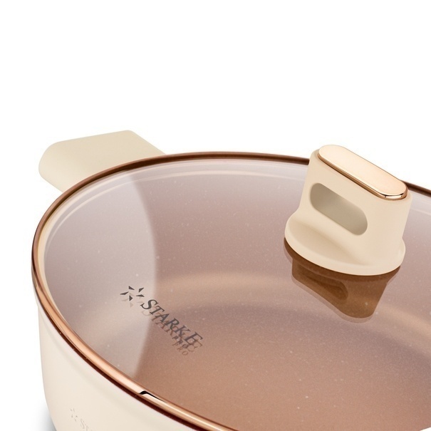 Patelnia głęboka na indukcję z pokrywką Starke Pro Starlet Beige 28 x 8 cm