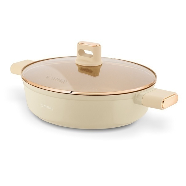 Patelnia kr&oacute;tkie uchwyty z pokrywką Starke Pro Starlet Beige 28x8 cm