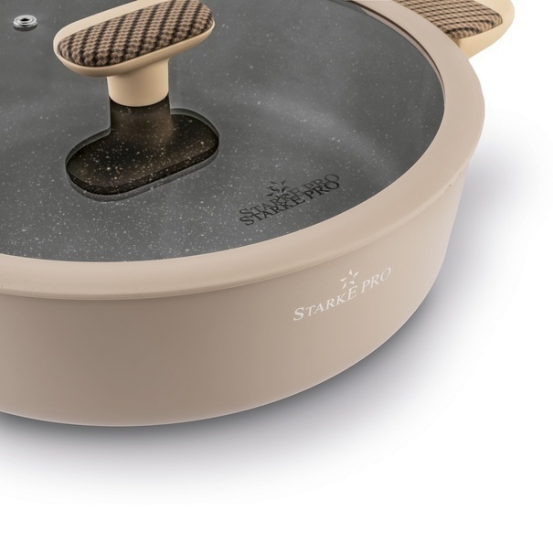 Patelnia na indukcję non stick kr&oacute;tkie uchwyty z pokrywką Starke Pro Light Coffee 28 cm