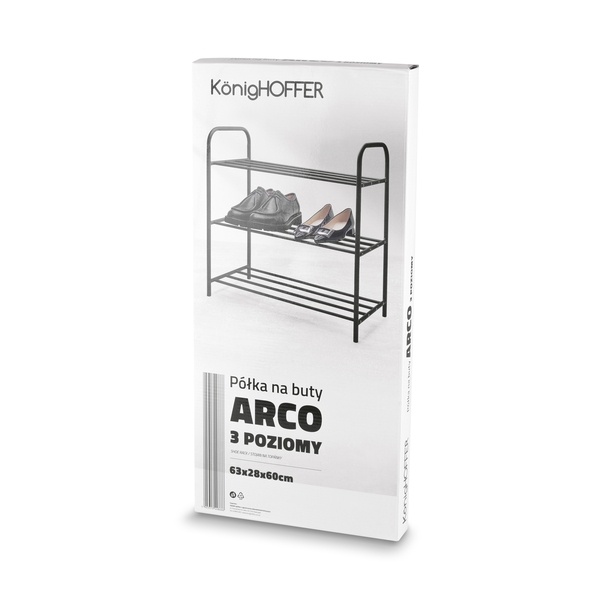 Regał na buty stalowy Konighoffer Arco 63 x 28 x 61 cm 3 poziomy czarny