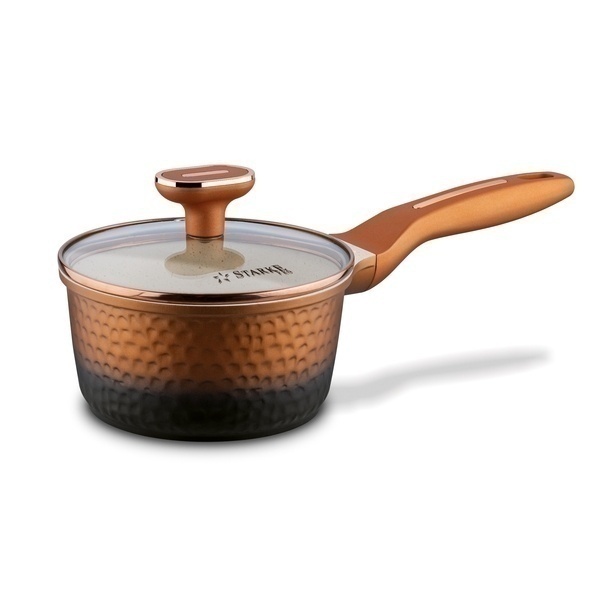 Zestaw garnk&oacute;w na indukcję Starke Pro Texture Copper 10 element&oacute;w i 3 noże Toshiro