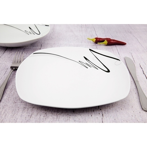 Zestaw kwadratowych talerzy porcelanowych Tadar Wstęga 18 element&oacute;w